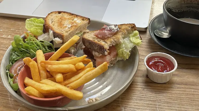 Chicken and Bacon on Soughdough bread at Pokusevski's in Heaton Moor.