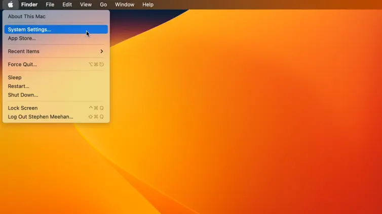 macOS Ventura screenshot of system settings menu.