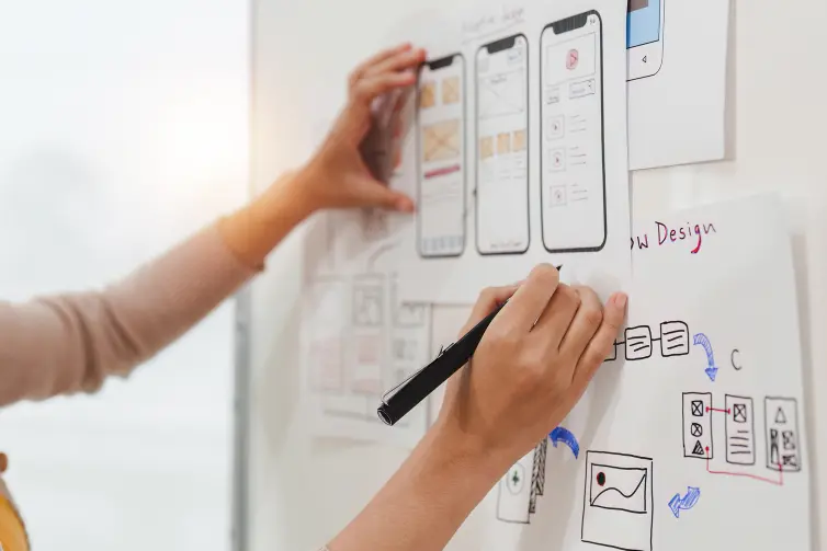 Wireframes on a whiteboard.