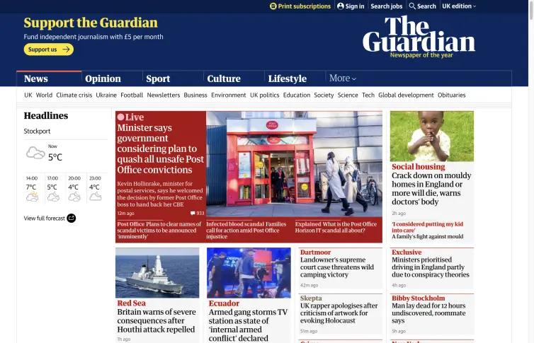 Screenshot of theguardian.com.